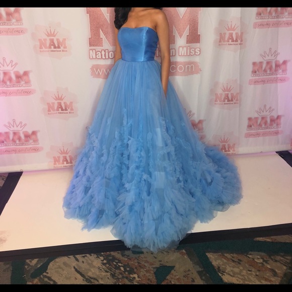 Sherri Hill - 52693 Strapless Ruffle Fringed Tulle Ball Gown Size 00 Unaltered - Picture 4 of 12